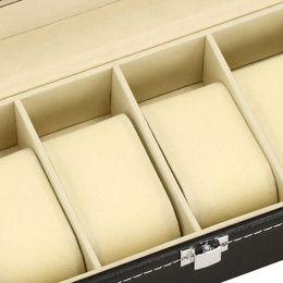 Szkatułka na zegarki 30x11x8 cm czarno-kremowy, ekoskóra organizer z przegródkami i okienkiem
