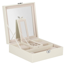 Szkatułka na biżuterię ekoskóra 25x25x8,5 cm kremowy organizer z przegródkami