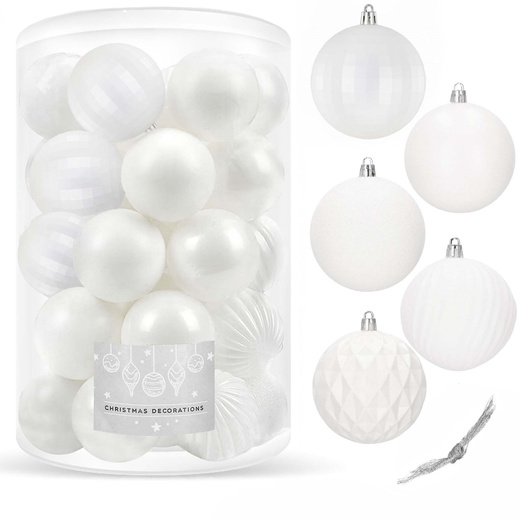 Bombki choinkowe 30 szt. biały 8cm zestaw choinkowy