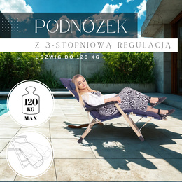 Leżak plażowy składany z podnóżkiem, fotel ogrodowy z poduszką granatowy