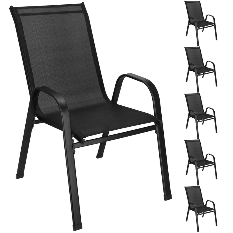 Krzesła ogrodowe 6 szt. zestaw metalowe do 120 kg, na taras, balkon czarne