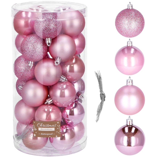 Bańki choinkowe 30 szt. bombki świąteczne zestaw różowy
