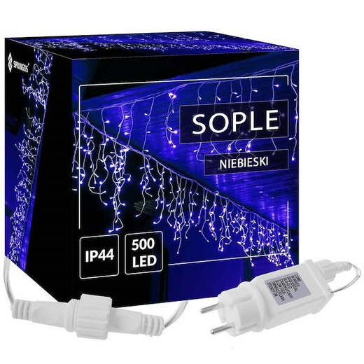 Kurtyna świetlna 500 led girlanda, lampki wewnętrzno-zewnętrzne sople niebieski