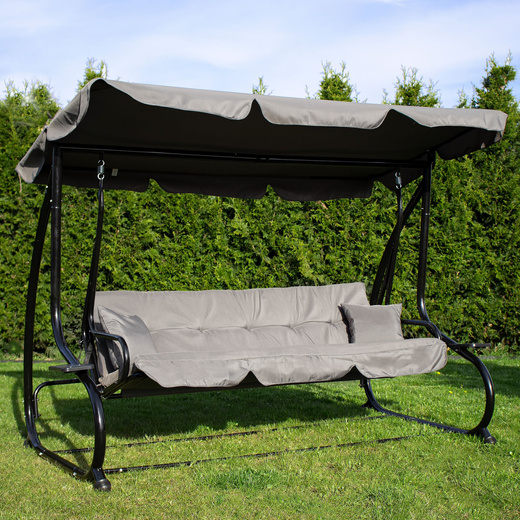 Huśtawka ogrodowa linda 4 osobowa 300 kg stalowa z regulowanym daszkiem szara