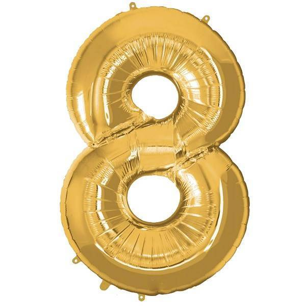 Balon na urodziny cyfra 8 foliowy 40 cm złoty