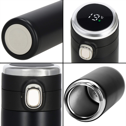 Kubek termiczny 420 ml ze stali nierdzewnej na kawę herbatę, z wyświetlaczem temp. czarny