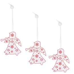 Świąteczne zawieszki 6,5cm drewniane aniołki zestaw 3 szt. biały