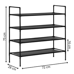 Regał na buty 4 poziomy szafka metalowa z półkami na obuwie 75x72x28 cm czarna