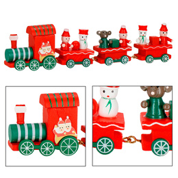 Drewniany pociąg z wagonikami, dekoracja, ozdoba świąteczna, wystrój wnętrz