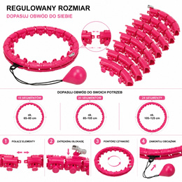 Hula hop z obciążeniem i masażerem, regulowane koło fitness do ćwiczeń brzucha i talii, 24 wypustki różowe