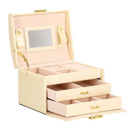 Szkatułka na biżuterię ekoskóra 17,5x14x12,5 cm ecru organizer z przegródkami