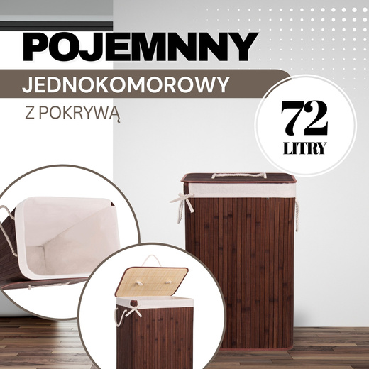Bambusowy kosz na pranie 72 L z pokrywą ciemny brązowy