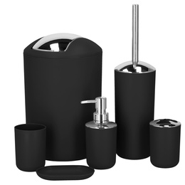 Zestaw łazienkowy 6w1 akcesoria do wc łazienki loft szczotka kubki kosz dozownik czarny