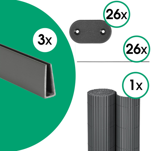 Osłona PVC maskująca 300x100 cm, profile zestaw na balkon, taras, ogrodzenie ciemnoszare