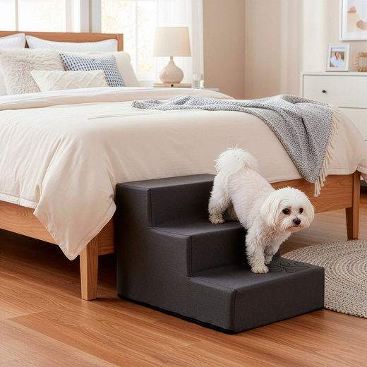 Schodki dla psa 30 cm podest, rampa 3 stopniowa, ciemnoszara