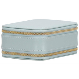 Szkatułka na biżuterię ekoskóra 11,5x8,5x5,5 cm błękitny organizer z przegródkami i lusterkiem