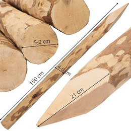 Drewniany słupek ogrodzeniowy, kołek leszczynowy 150 cm podpora do roślin ogrodowych, brązowy