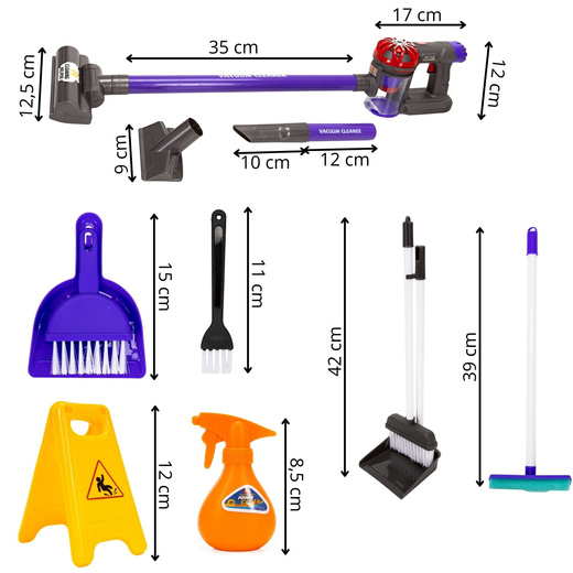 Zestaw sprzątający dla dzieci, zabawka, akcesoria domowe do sprzątania: odkurzacz, miotła