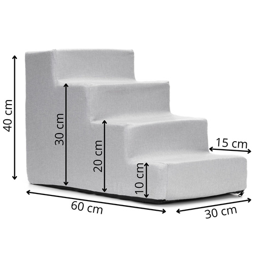 Schodki dla psa do łóżka 40 cm podest, rampa 4-stopniowa, szara