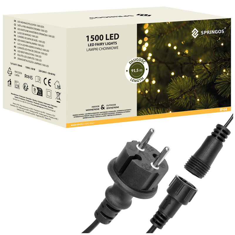 Lampki choinkowe 1500 Led biały ciepły 121,5 m oświetlenie świąteczne IP44