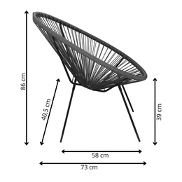 Owalne krzesła ogrodowe, zestaw 2 szt. rattanowe fotele ażurowe wys. 86 cm szare