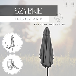 Parasol ogrodowy z korbą 240 cm duży składany na balkon, taras ciemnoszary