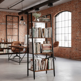 Regał biurowy metalowy 138x56x34 cm z 4 półkami loft nowoczesny drabinka na książki