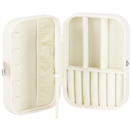 Szkatułka na biżuterię ekoskóra 16x11x5 cm kremowy z brokatem organizer z przegródkami