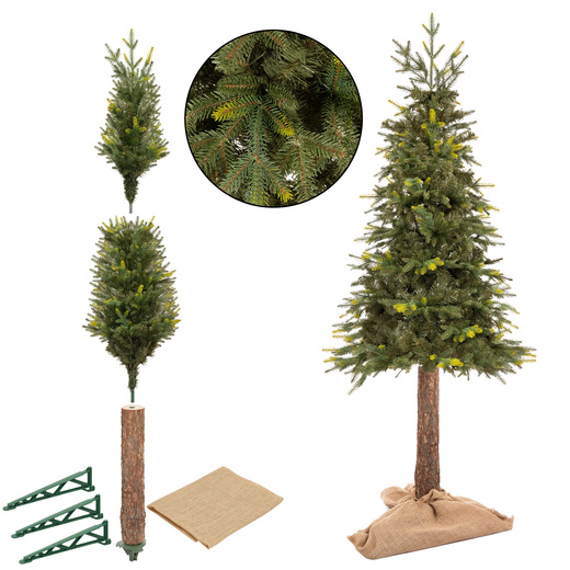 Choinka sztuczna na pniu 220 cm świerk naturalny ze stojakiem nowoczesny