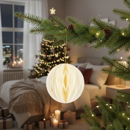 Papierowe bombki 6 szt. zawieszki choinkowe ozdoby świąteczne 12 cm białe złoty brokat