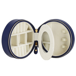 Szkatułka na biżuterię okrągła 11x5 cm jasnoróżowy organizer z przegródkami ekoskóra