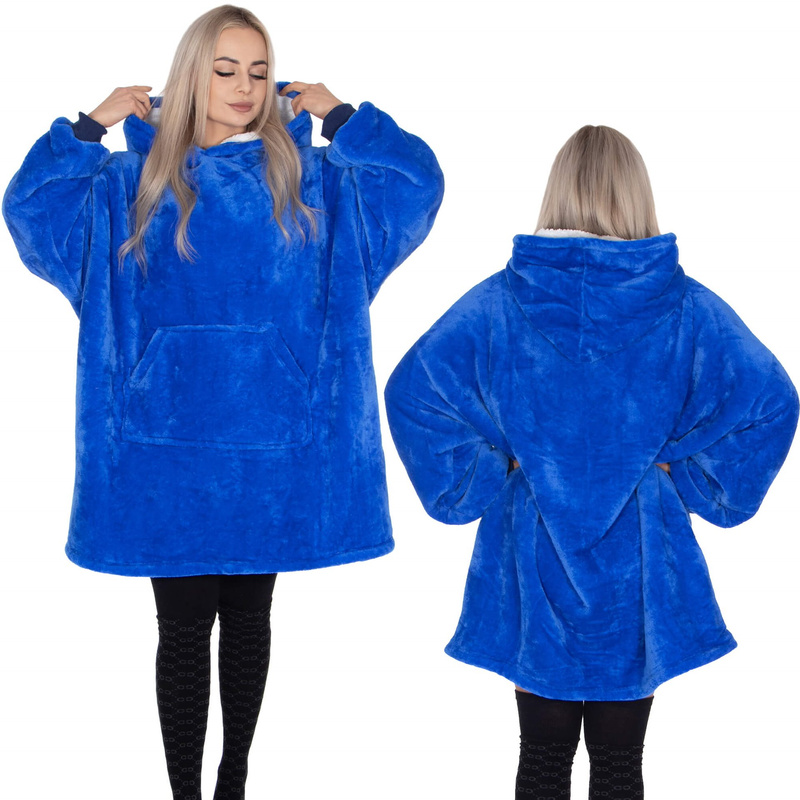 Kocobluza damska oversize koc bluza 2w1 z kapturem ciepła niebieska