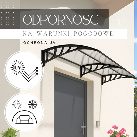 Zadaszenie, daszek do drzwi wejściowych, balkonowych, tarasowych 200x96 cm czarny, transparentny