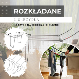 Suszarka na pranie składana teleskopowa na ubrania, bieliznę, z wbudowanymi haczykami