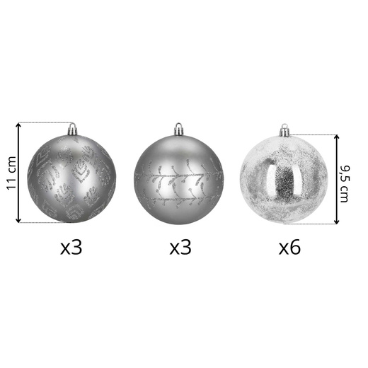 Bombki choinkowe 11 cm 12 szt.  zestaw ozdoby świąteczne zdobione srebrne
