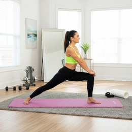 Mata do ćwiczeń 183x61 cm antypoślizgowa NBR do jogi, stretchingu z uchwytem różowa