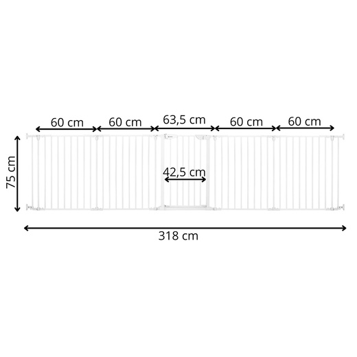 Bramka zabezpieczająca z barierkami 5 elementow 318 cm biała