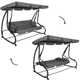 Huśtawka ogrodowa linda 4 osobowa 300 kg stalowa z regulowanym daszkiem szara