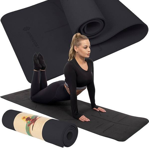 Gruba mata do ćwiczeń jogi fitness 183 cm czarna