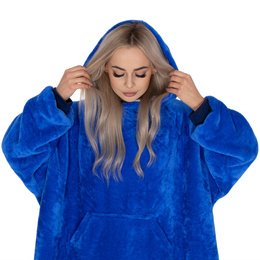 Kocobluza damska oversize koc bluza 2w1 z kapturem ciepła niebieska