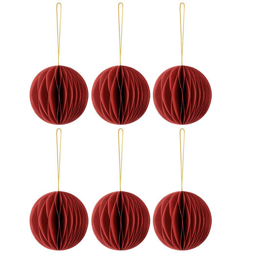 Papierowe bombki 6 szt. zawieszki choinkowe, ozdoby świąteczne 8 cm rozkładane, czerwone