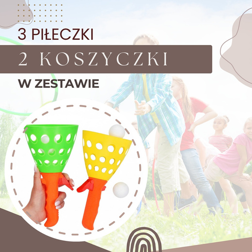 Gra zręcznościowa łapacz piłeczek, catch ball - rzuć i złap piłkę, 2 rękawice z wyrzutnią, 3 piłeczki