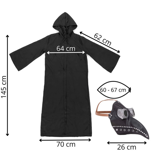 Strój na Halloween Doktor Plaga kostium peleryna z kapturem, maska kruk przebranie L/XL