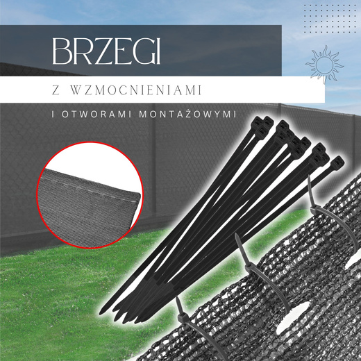Siatka cieniująca, maskująca 95% osłonowa 1,5x25 m jasny antracyt 100 szt. opasek
