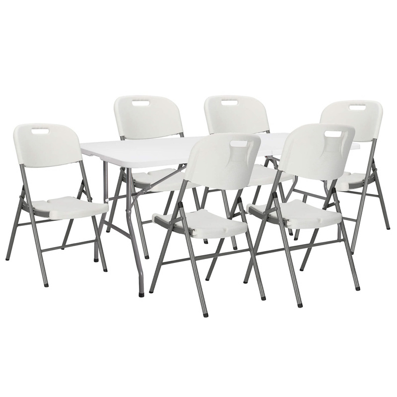 Zestaw cateringowy stół 180x74 cm z 6 krzesłami składane meble ogrodowe białe