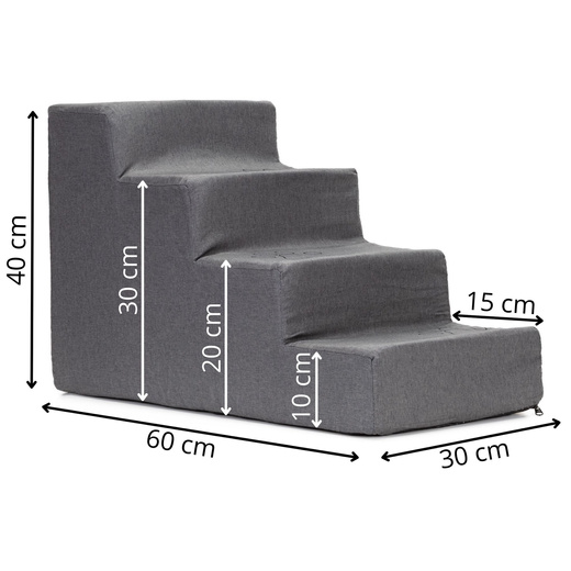 Schodki dla psa do łóżka 40 cm podest, rampa 4-stopniowa, miękkie schody ciemnoszare