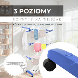 Suszarka na pranie pionowa na kółkach 170x75,5x57 cm składana na ubrania, bieliznę