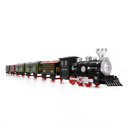 Pociąg z wagonami dla dzieci z mgiełką i dźwiękami, lokomotywa parowa z torami na baterie