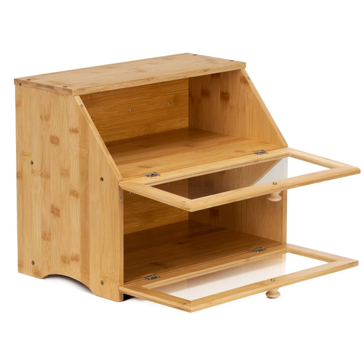 Chlebak zamykany, dwupoziomowy, szafka na pieczywo, bambusowy