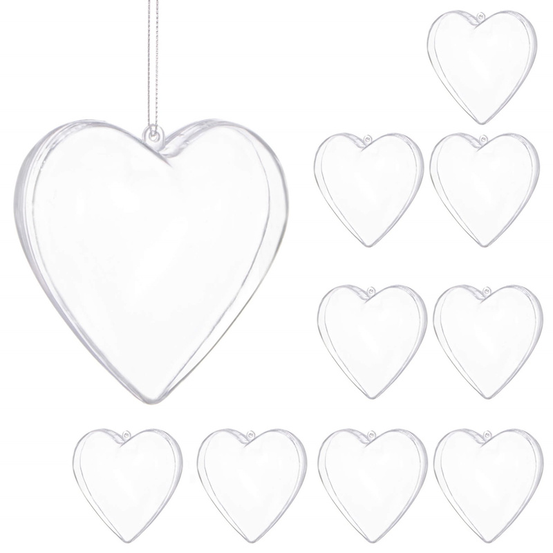 Bombki akrylowe 7cm serce plastikowe decoupage zestaw 10 szt.